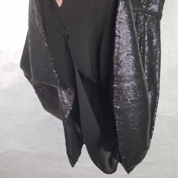 Banana Republic BR Sequined Sheath Dress 6 Matte Black Crossover Surplice Mini - Picture 7 of 14